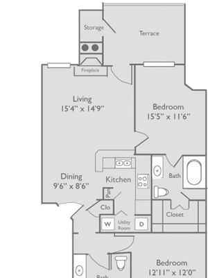 Apartments for Rent in Dallas, Texas Two bedroom, two bath with dining room and private patio